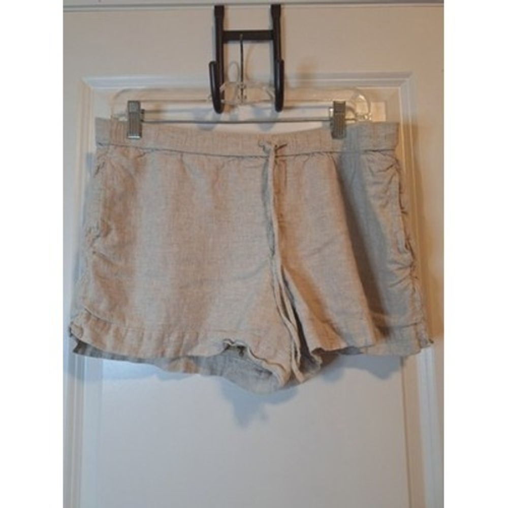 Abercrombie & Fitch Linen Blend Drawstring Shorts Beige Oatmeal Coastal Summer